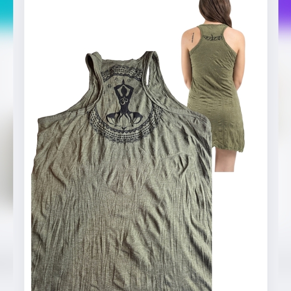 Sure Designs M Yoga Om Tank Dress Power By Moonflower Green 2975-z - Picture 4 of 12